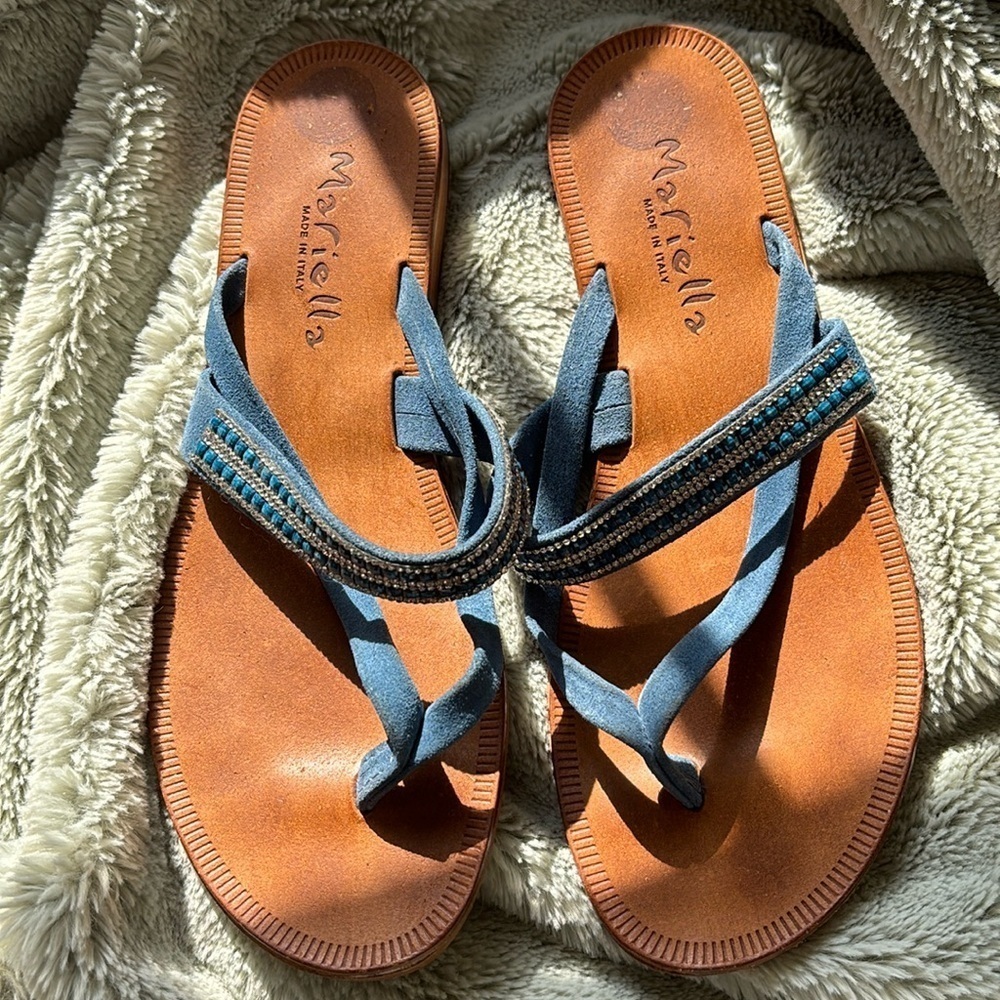 MARIELLA suede thong sandal with crystal accents - size 9